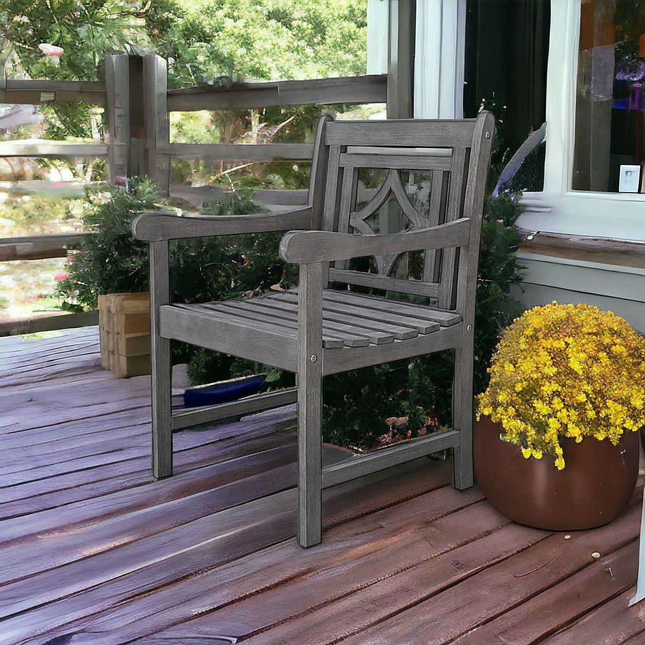 24" Gray Solid Wood Indoor Outdoor Arm Chair