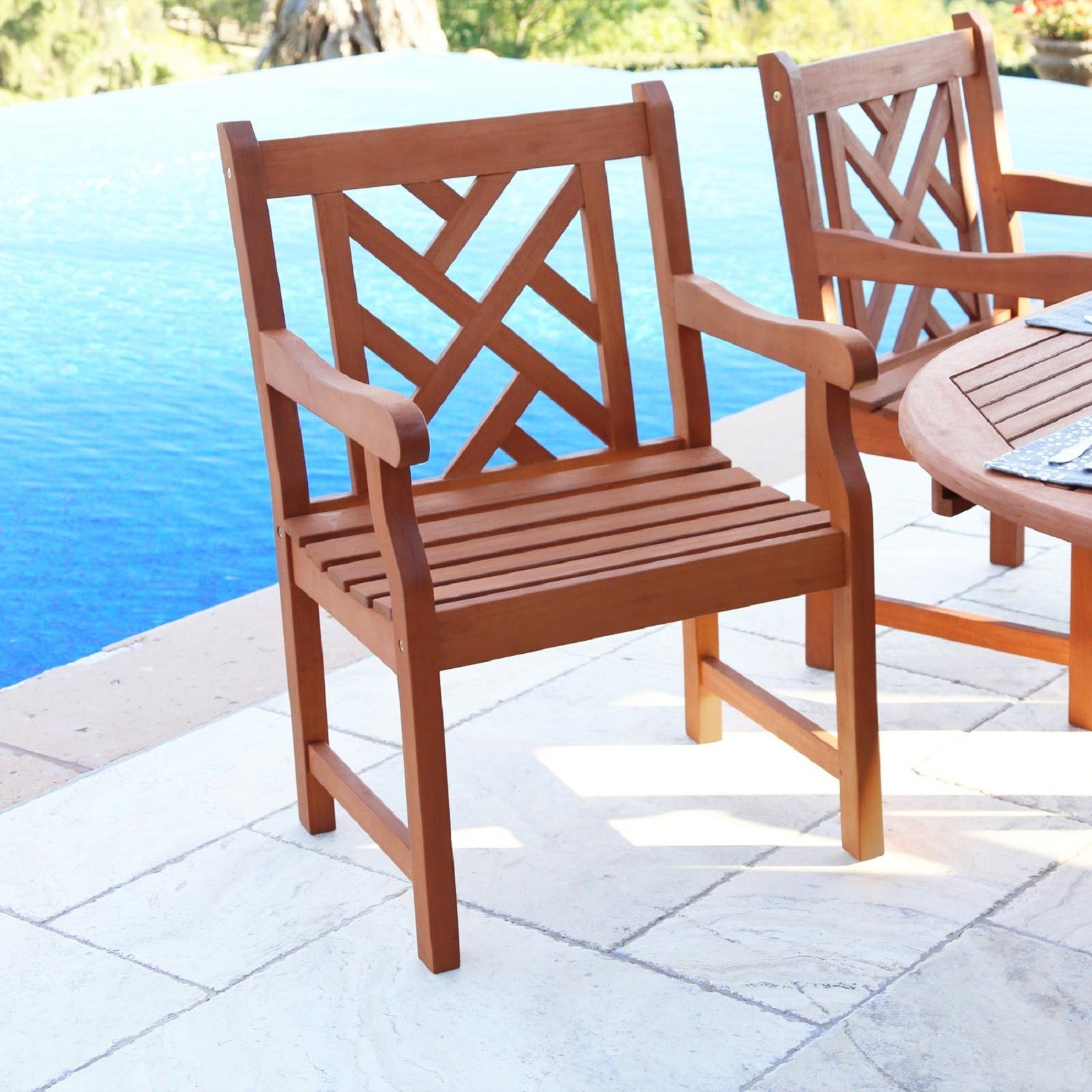 Brown Patio Armchair With Diagonal Design