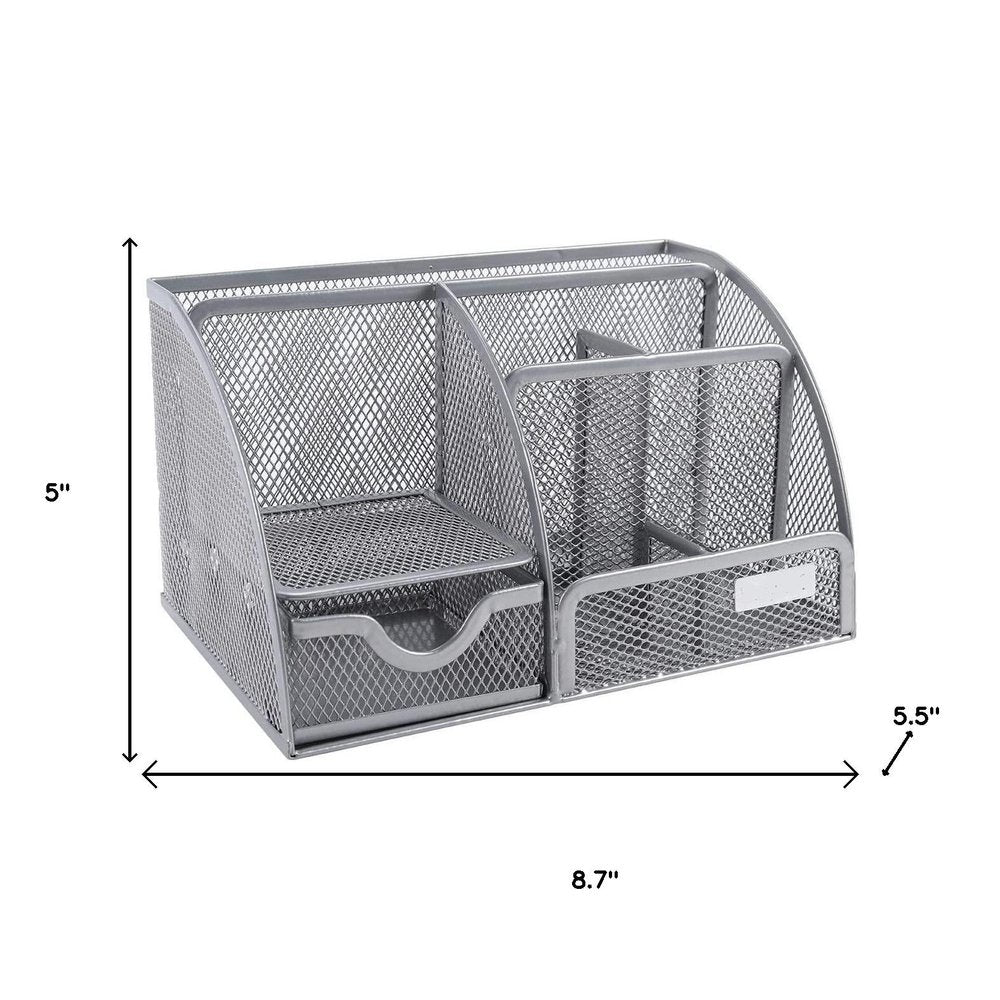 9" Gray Metal Desk Organizer