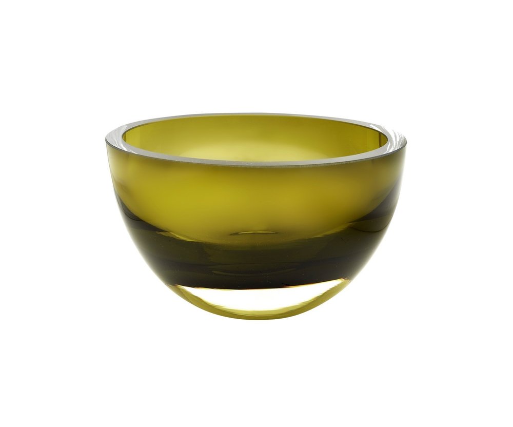 6" Moss Green Mouth Blown Crystal Thick Walled Bowl