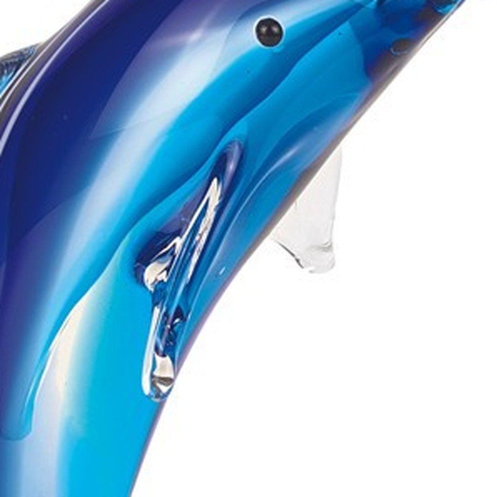 10" Blue Murano Glass Dolphin Figurine Tabletop Sculpture