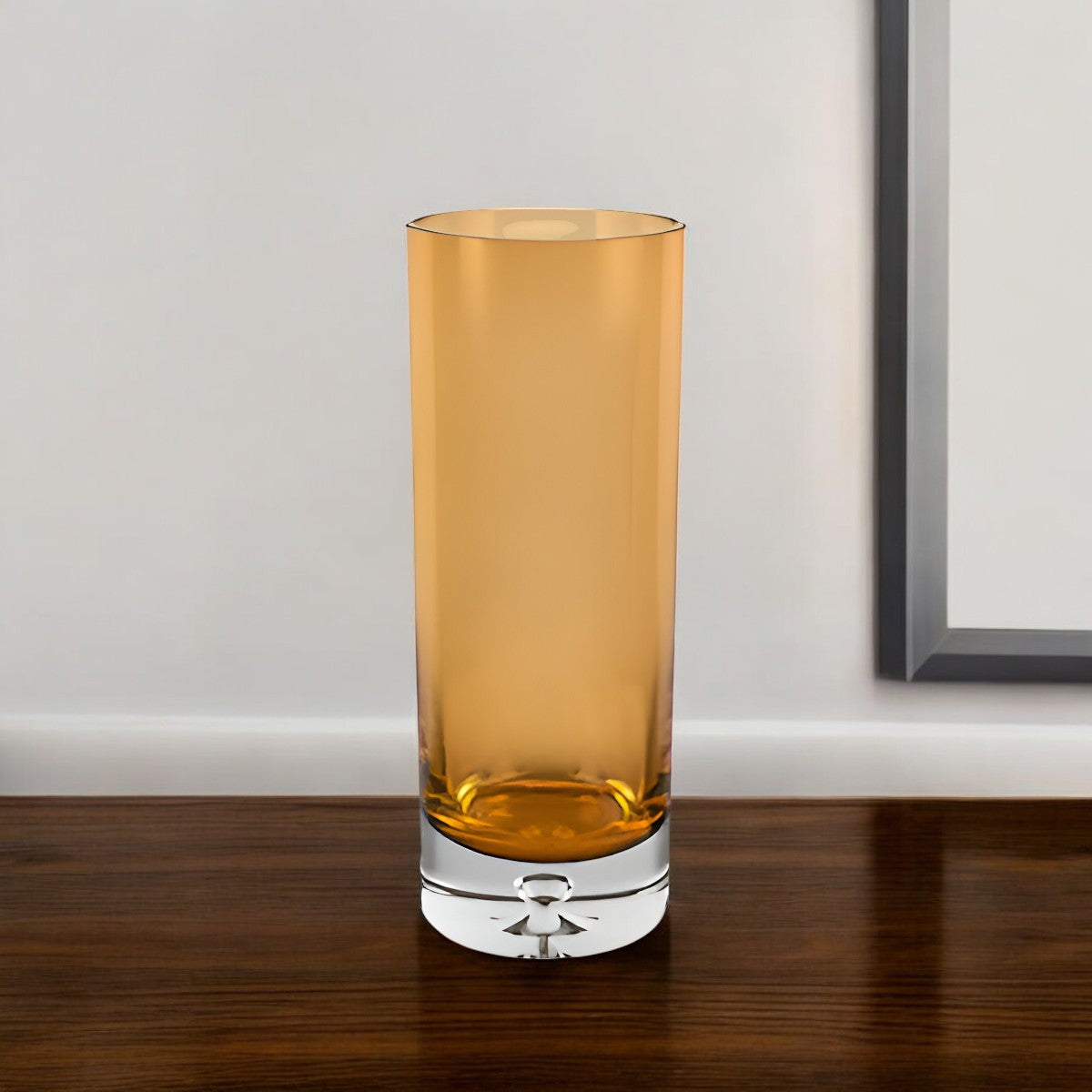 11" Amber And Clear Cylinder Lead Free Crystal Table Vase