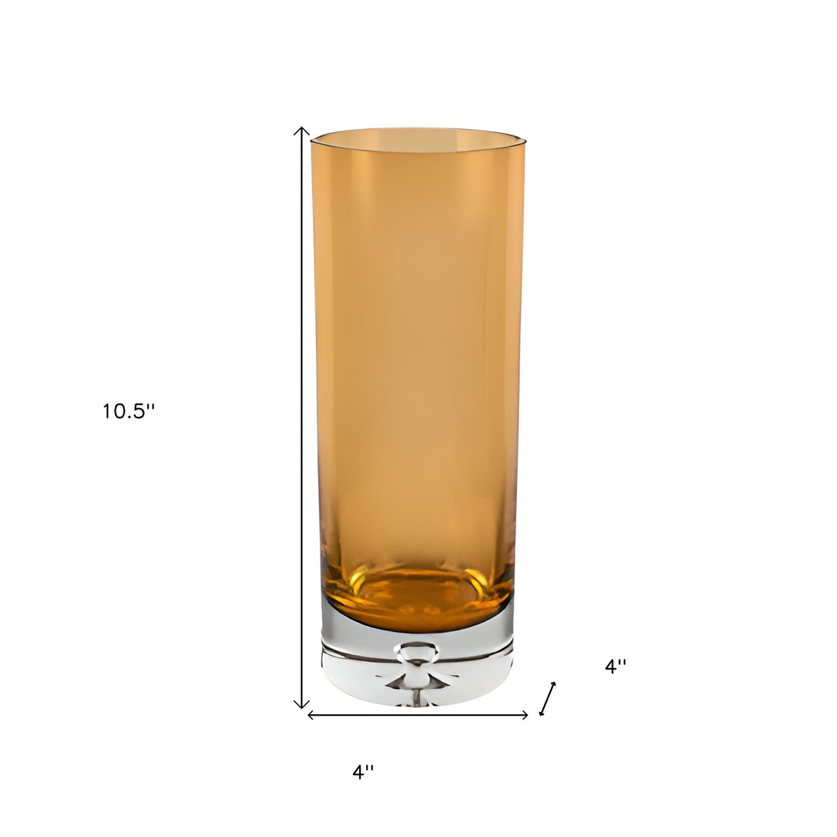 11" Amber And Clear Cylinder Lead Free Crystal Table Vase