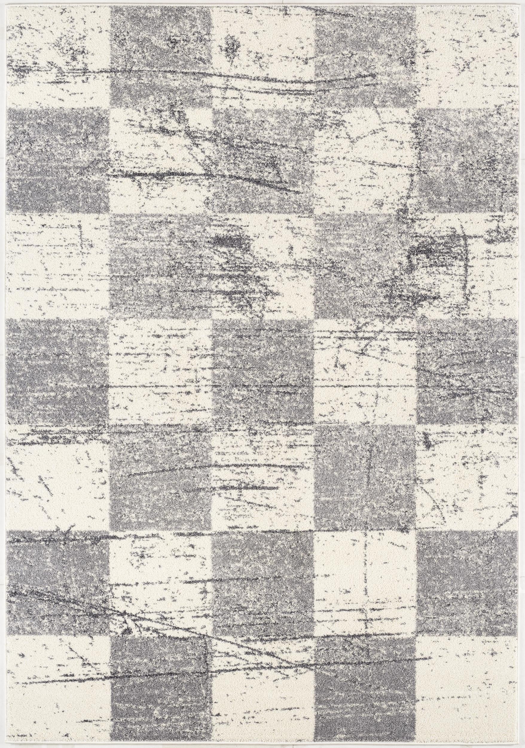 4' X 6' White And Gray Checkered Area Rug