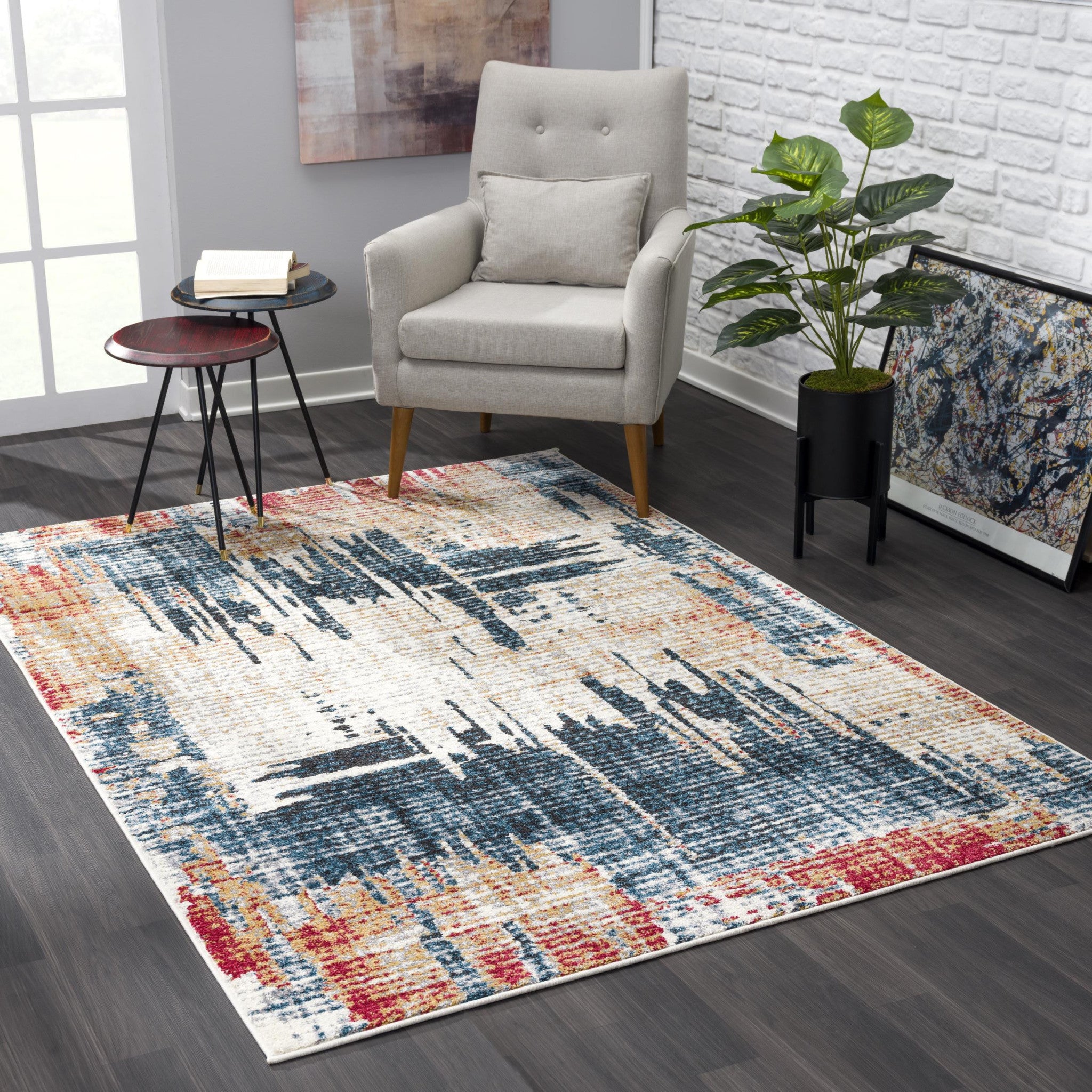 4' X 6' Blue And Ivory Abstract Area Rug