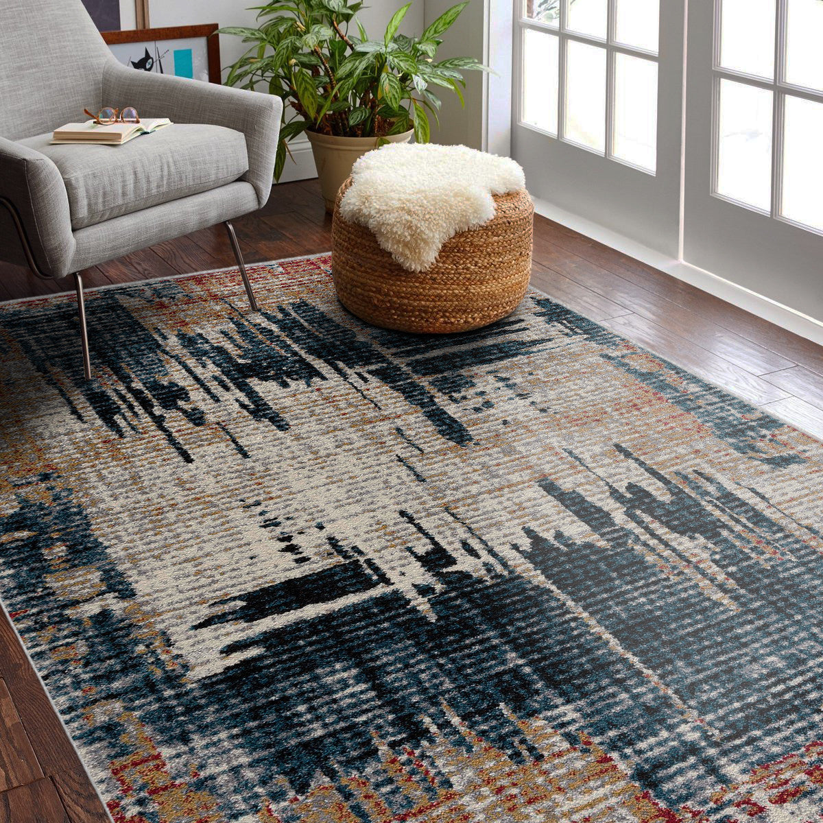 4' X 6' Blue And Ivory Abstract Area Rug