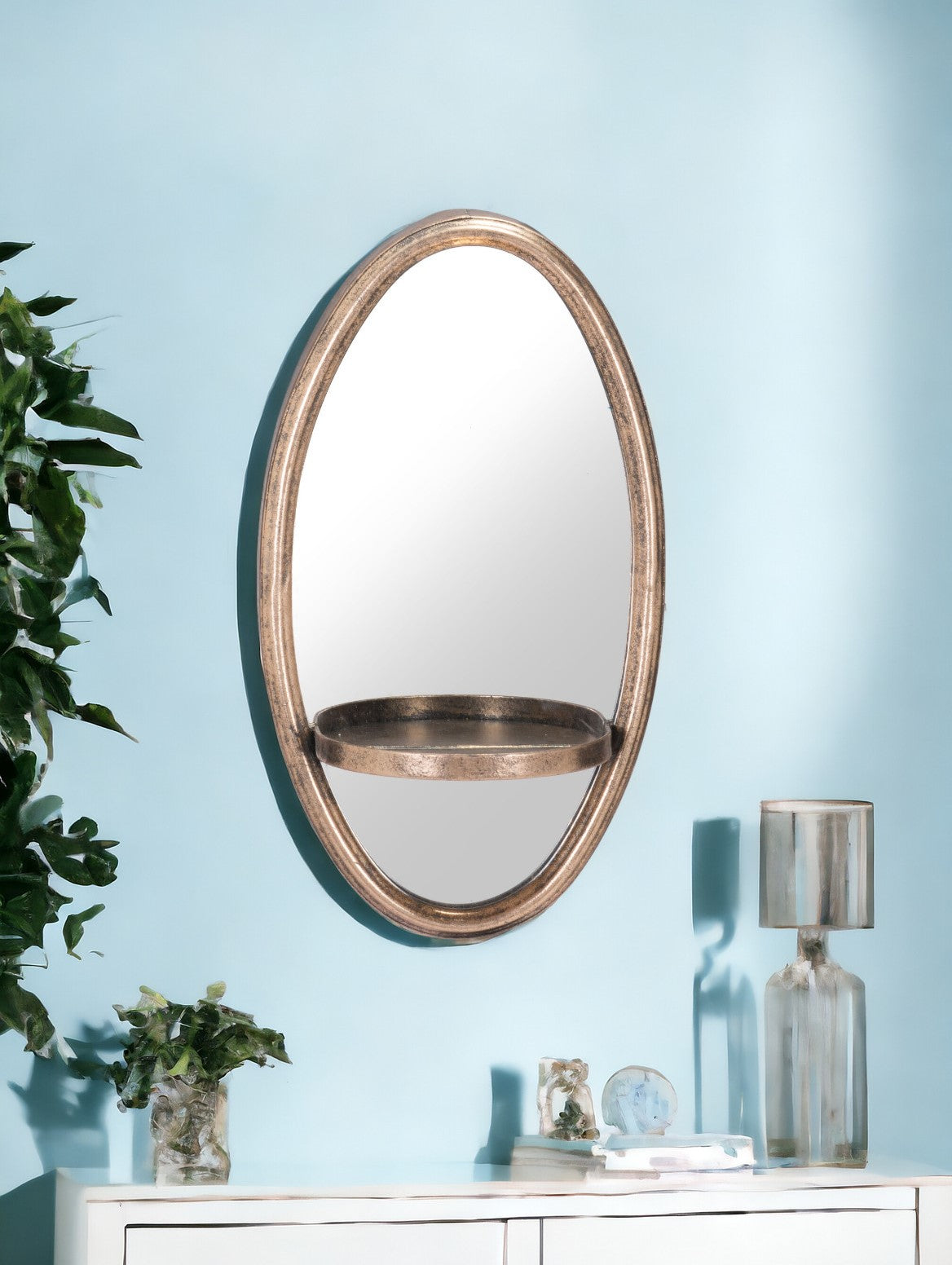 13" Gold Oval Accent Framed Mirror