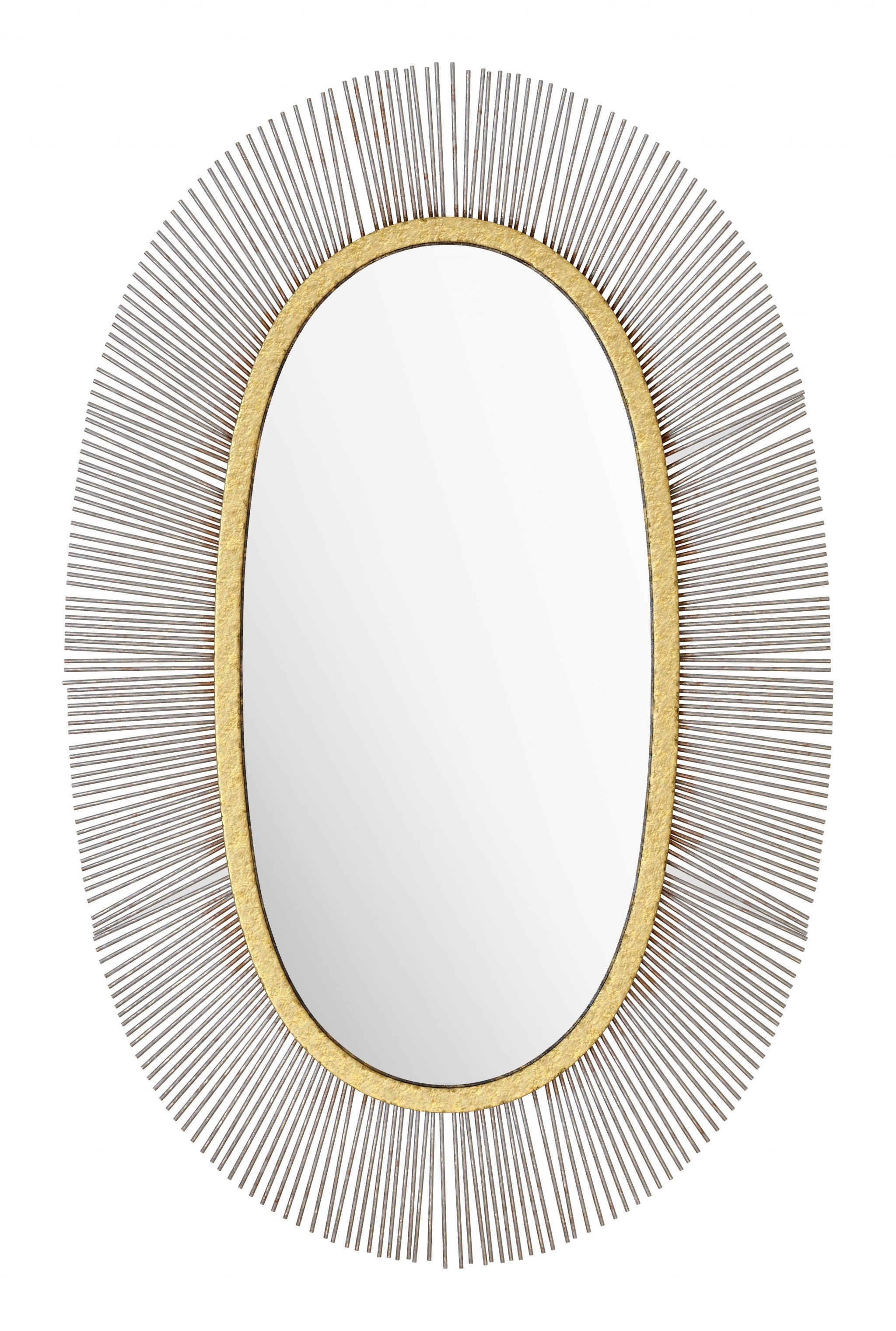 38" Black And Gold Oval Iron Framed Accent Mirror