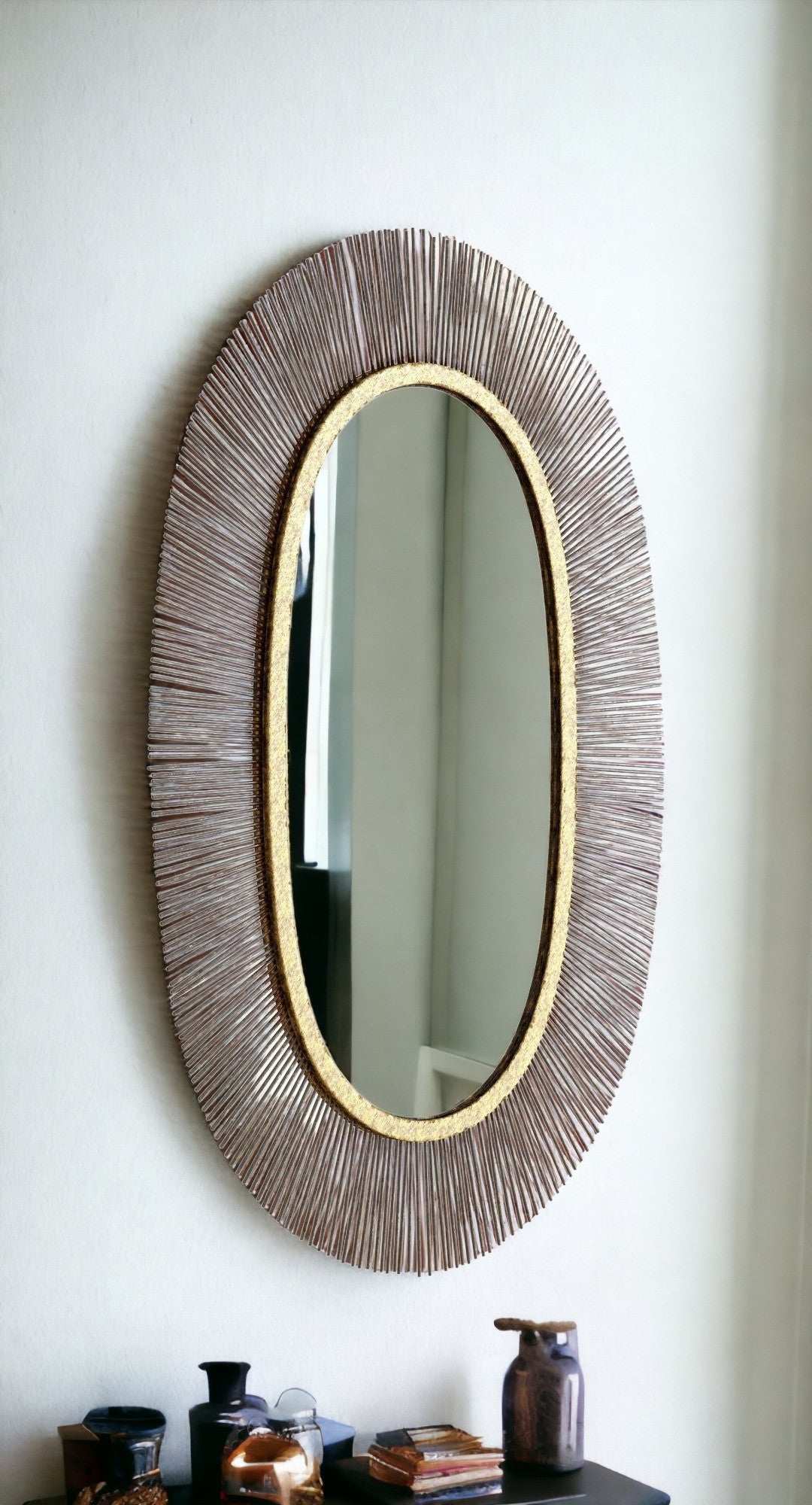 38" Black and Gold Oval Framed Accent Mirror