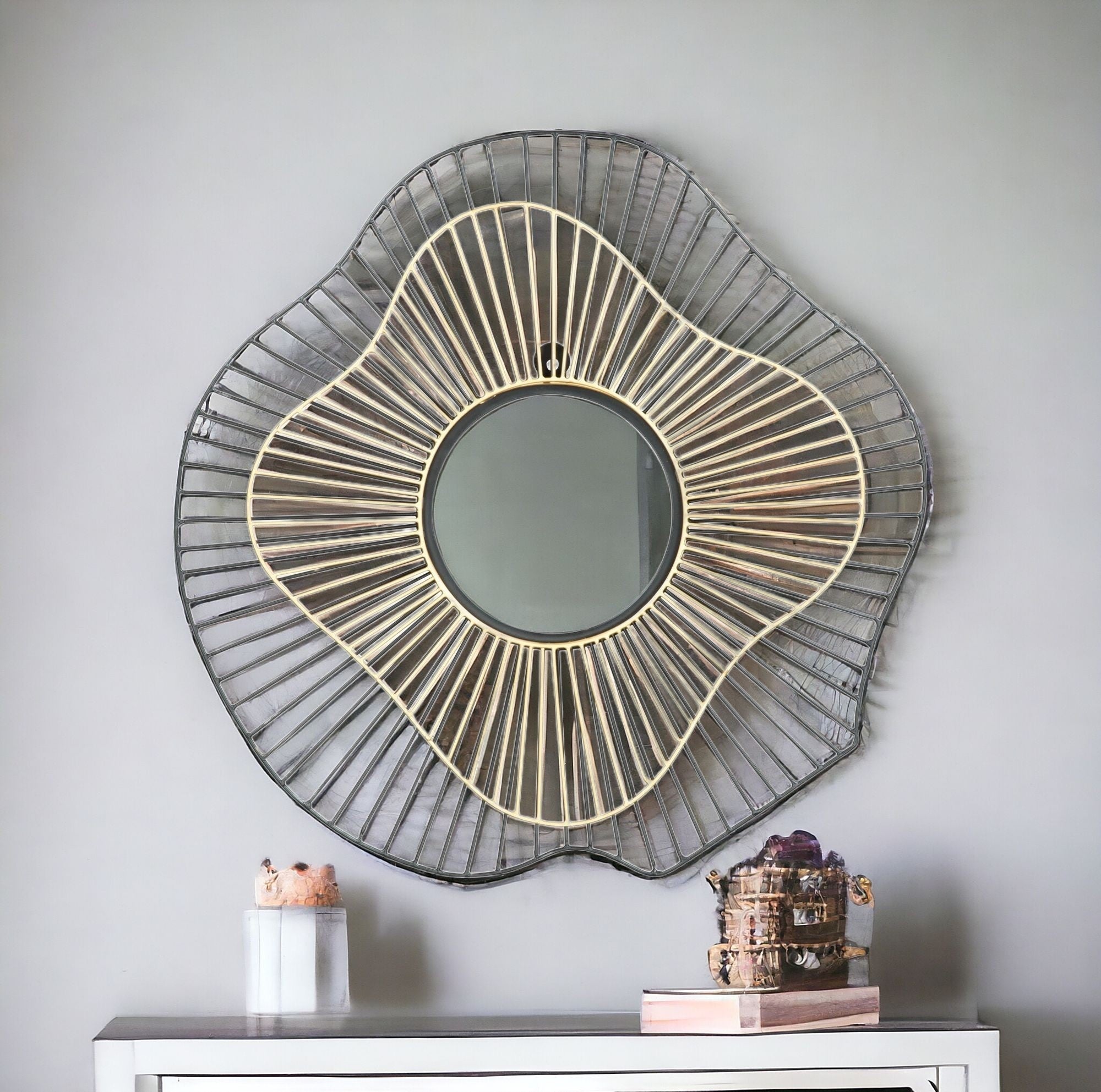 22" Black Abstract Metal Framed Accent Mirror