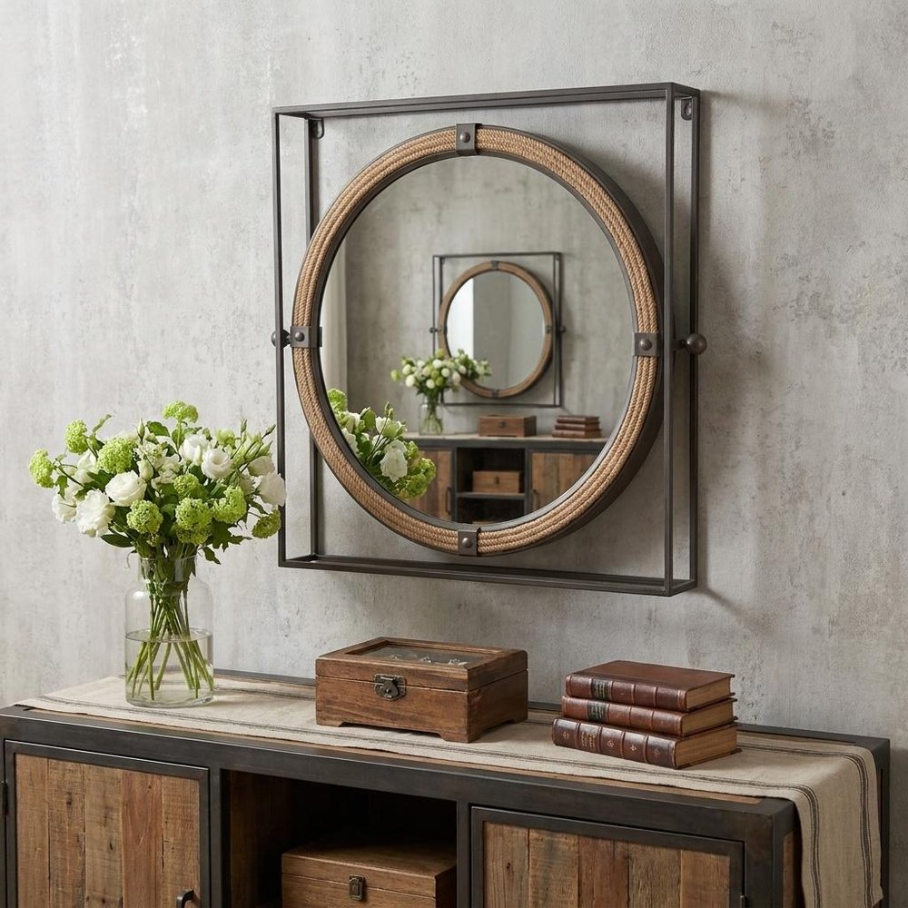 22" Gray Square Steel Framed Accent Mirror