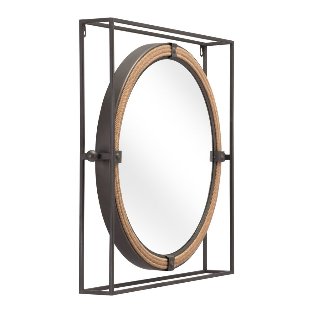 22" Gray Square Steel Framed Accent Mirror