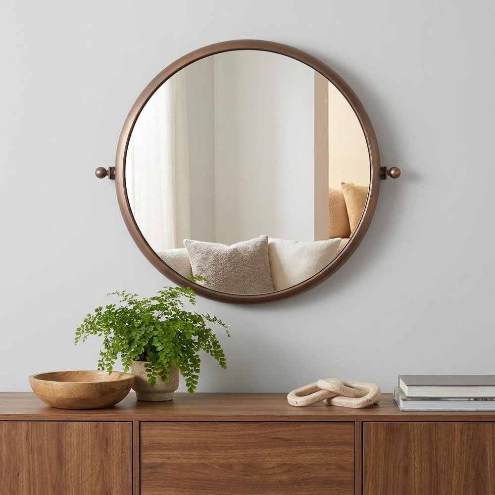Industrial Gold Round Mirror