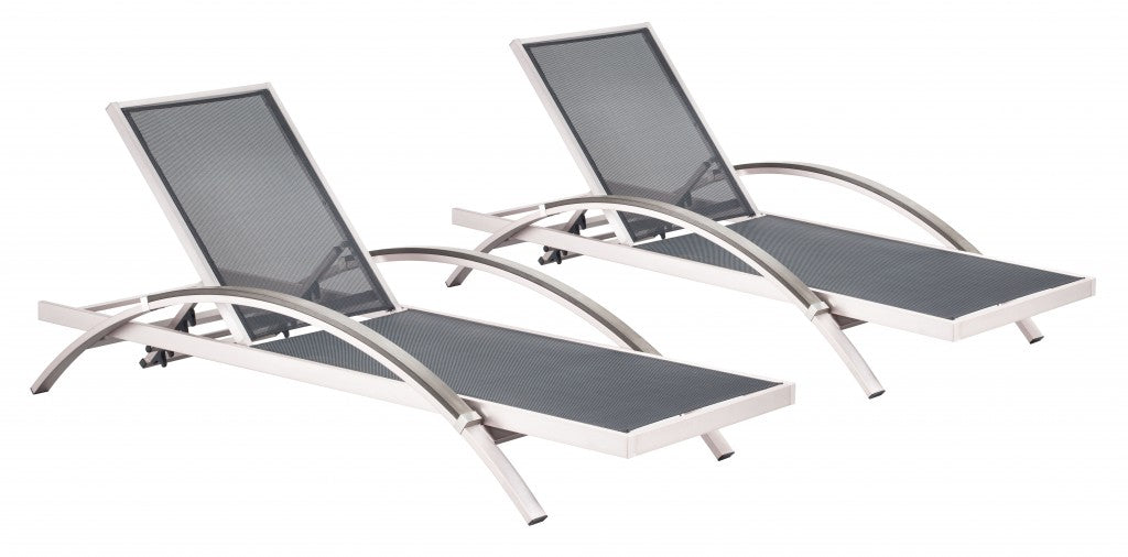 30" Set of Two Silver Metal Indoor Outdoor Chaise Lounge