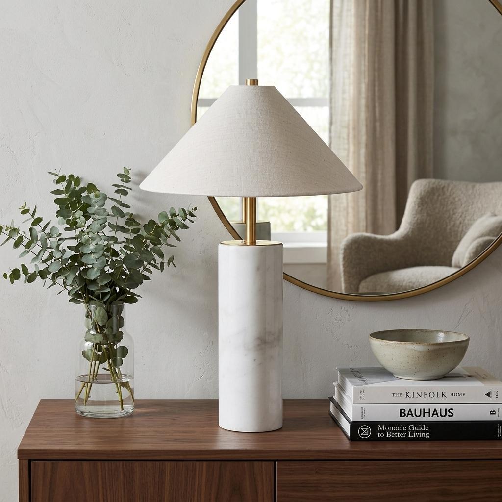 55" White Metal Bedside Table Lamp With Beige Empire Shade