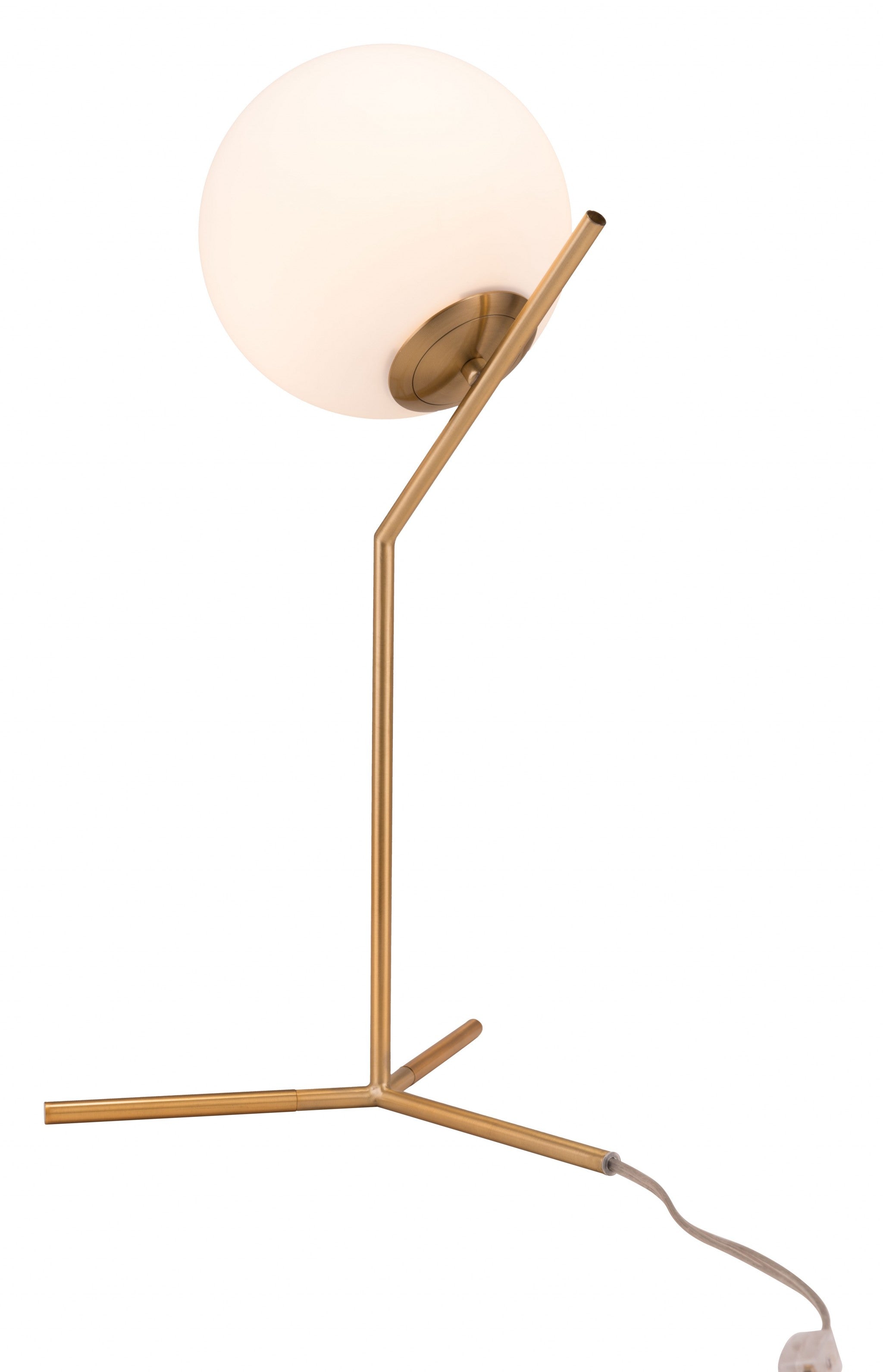 22" Gold Metal Bedside Table Lamp With Off White Globe Shade
