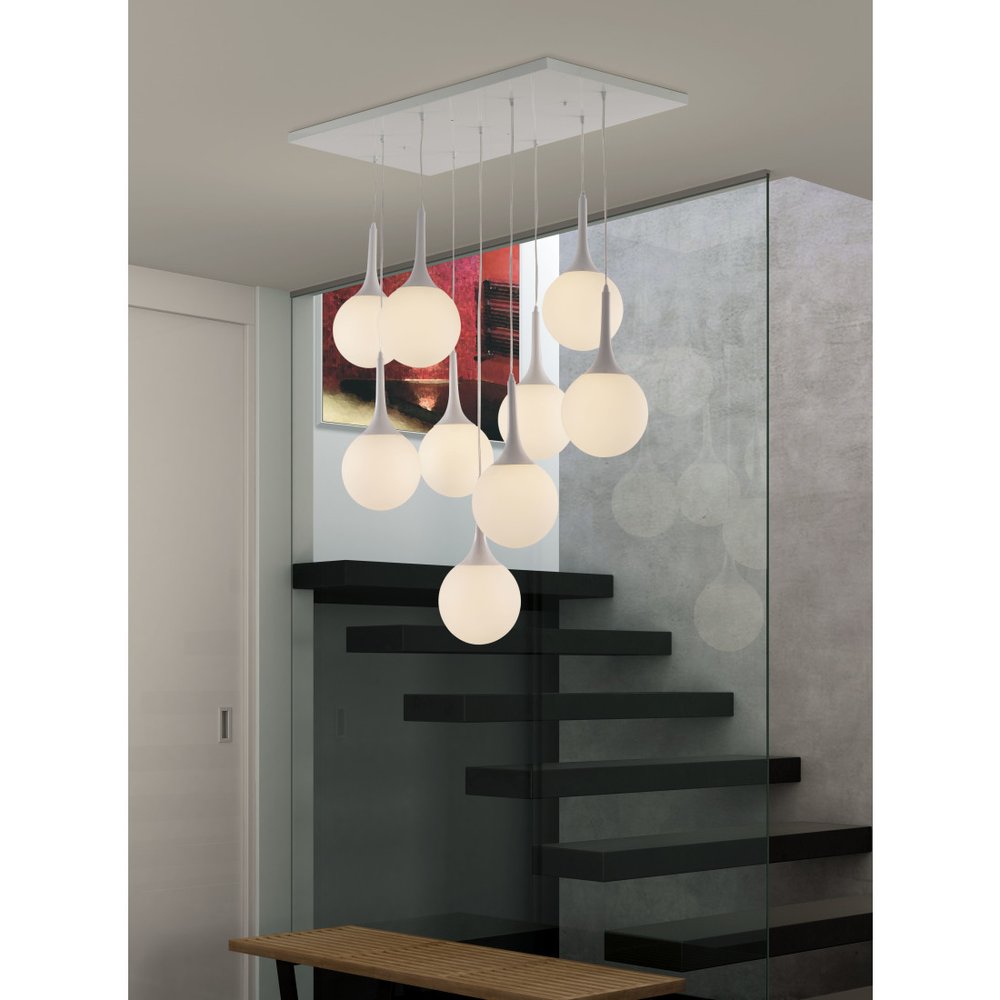 White Shaded Nine Light Metal Dimmable Ceiling Light