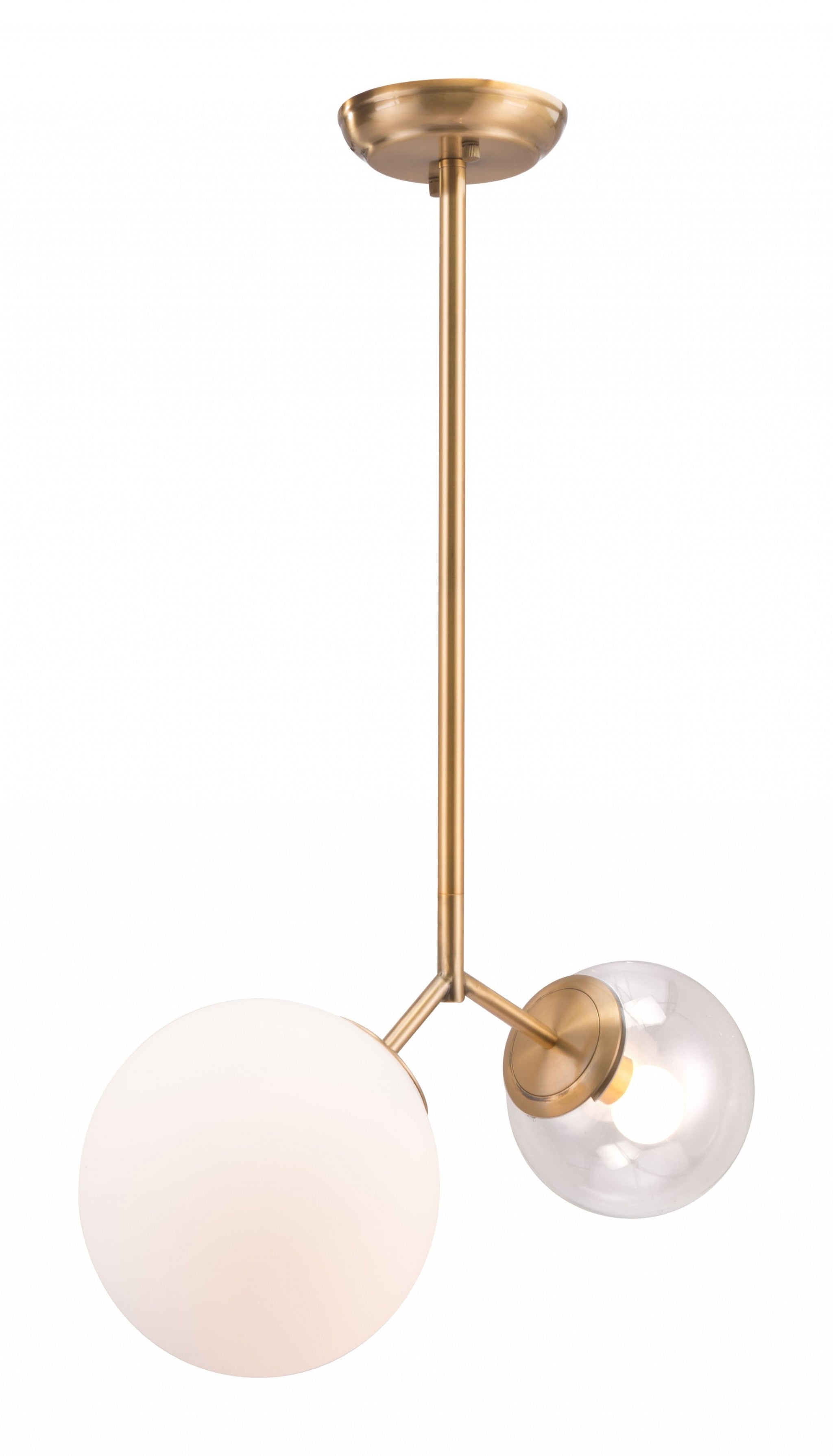 Gold Shaded Two Light Metal Dimmable Ceiling Light With White Shades
