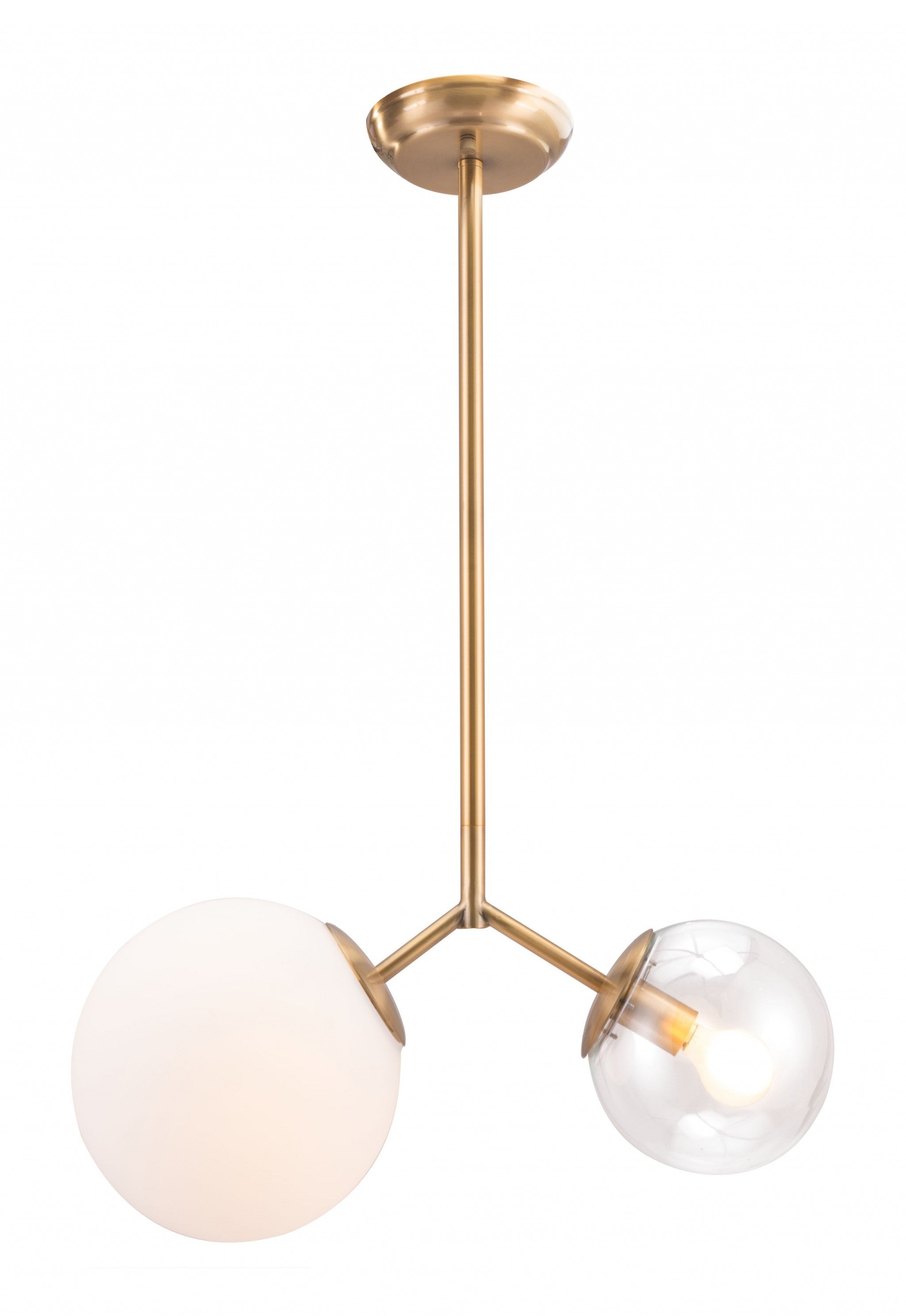 Gold Shaded Two Light Metal Dimmable Ceiling Light With White Shades