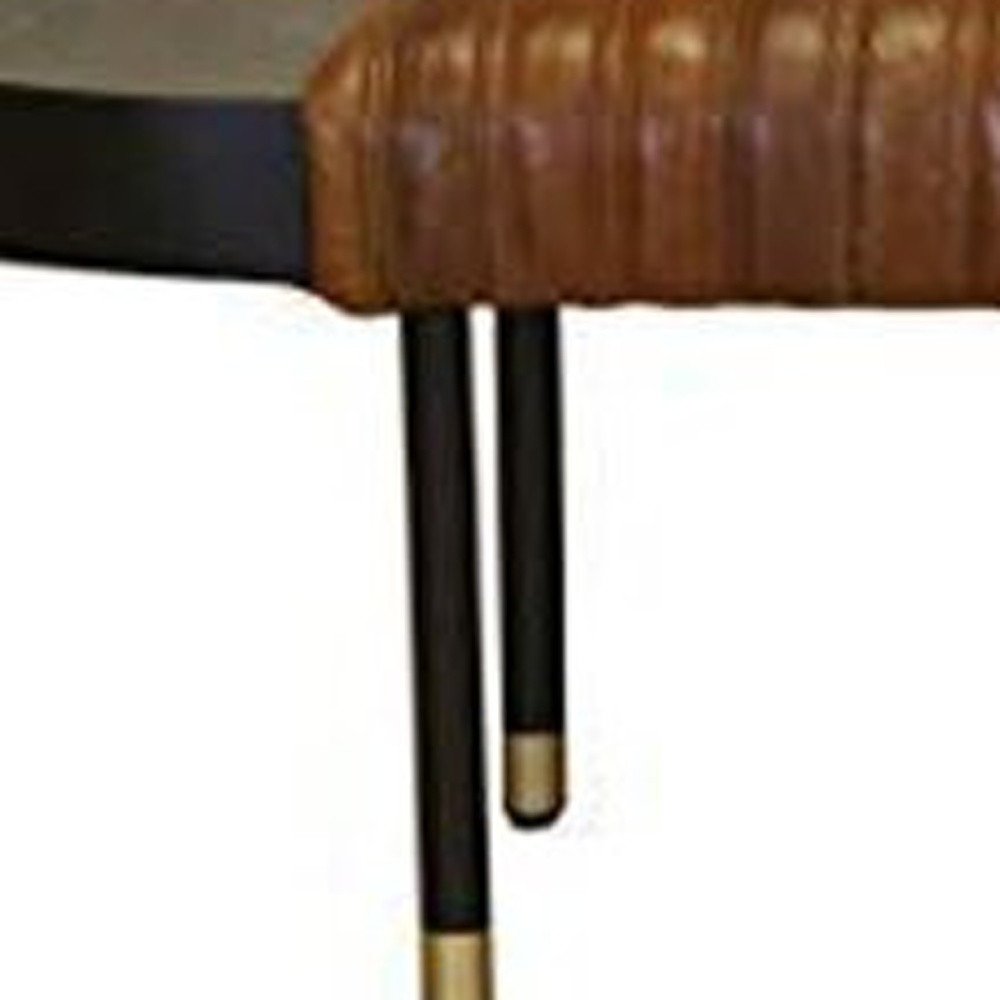 Warm Brown Leather And Solid Wood Bench