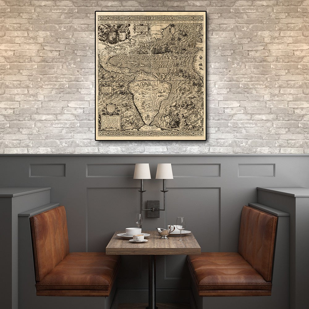 Vintage 1562 Map Of Early Americas Unframed Print Wall Art