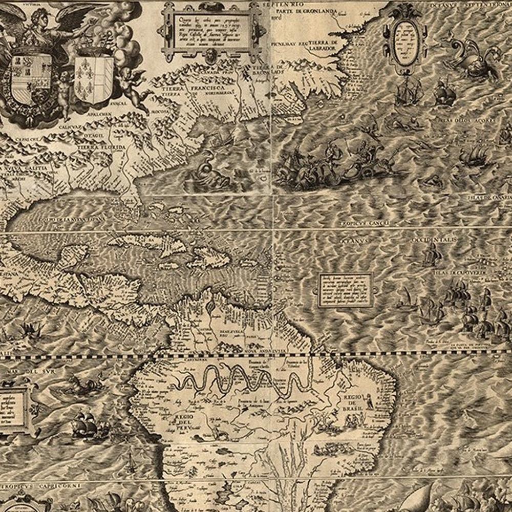 20" X 24" Vintage 1562 Map Of Early Americas Wall Art