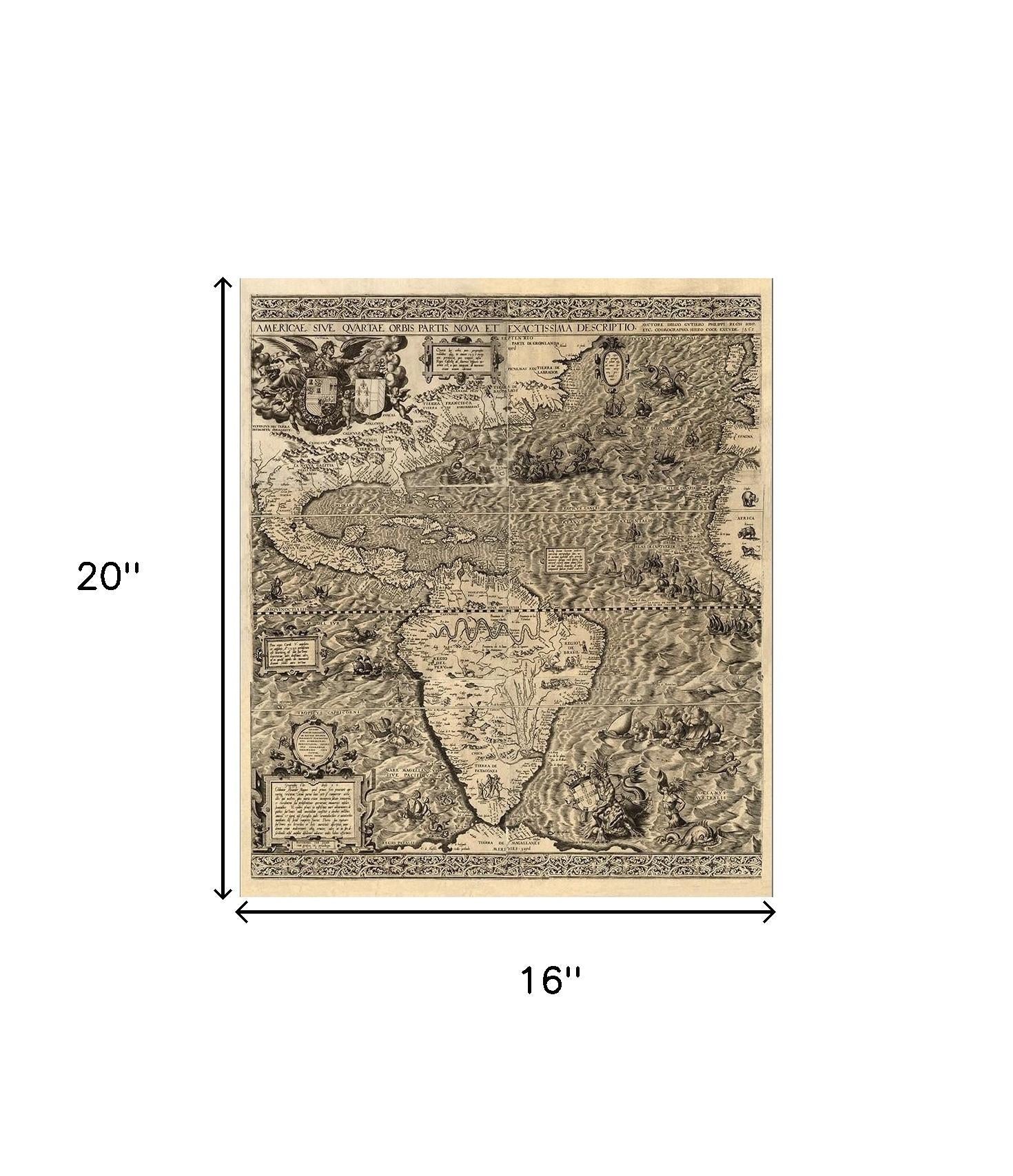Vintage 1598 Map Of The Americas Unframed Print Wall Art