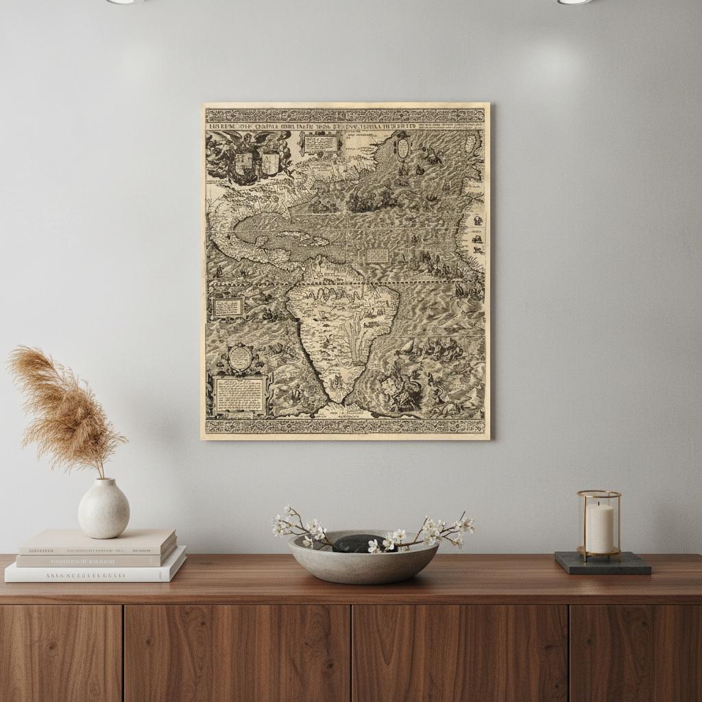 Vintage 1598 Map Of The Americas Unframed Print Wall Art