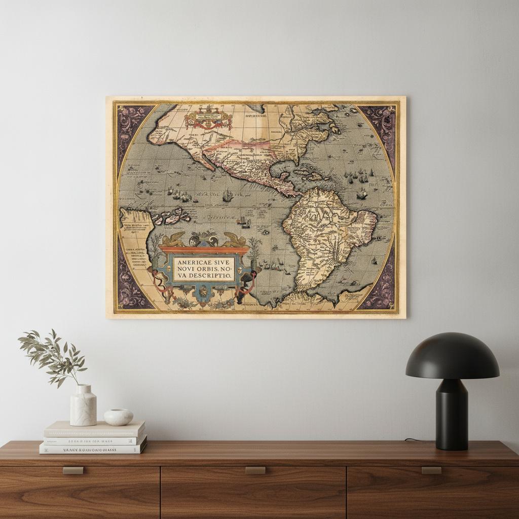 Vintage 1598 Map Of The Americas Unframed Print Wall Art
