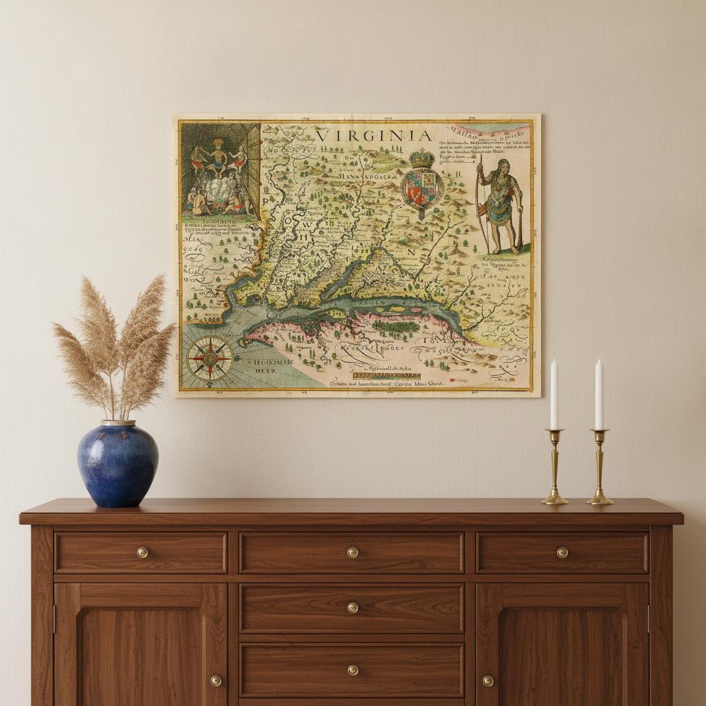 24" X 32" Map Of Virginia C1627 Vintage  Poster Wall Art