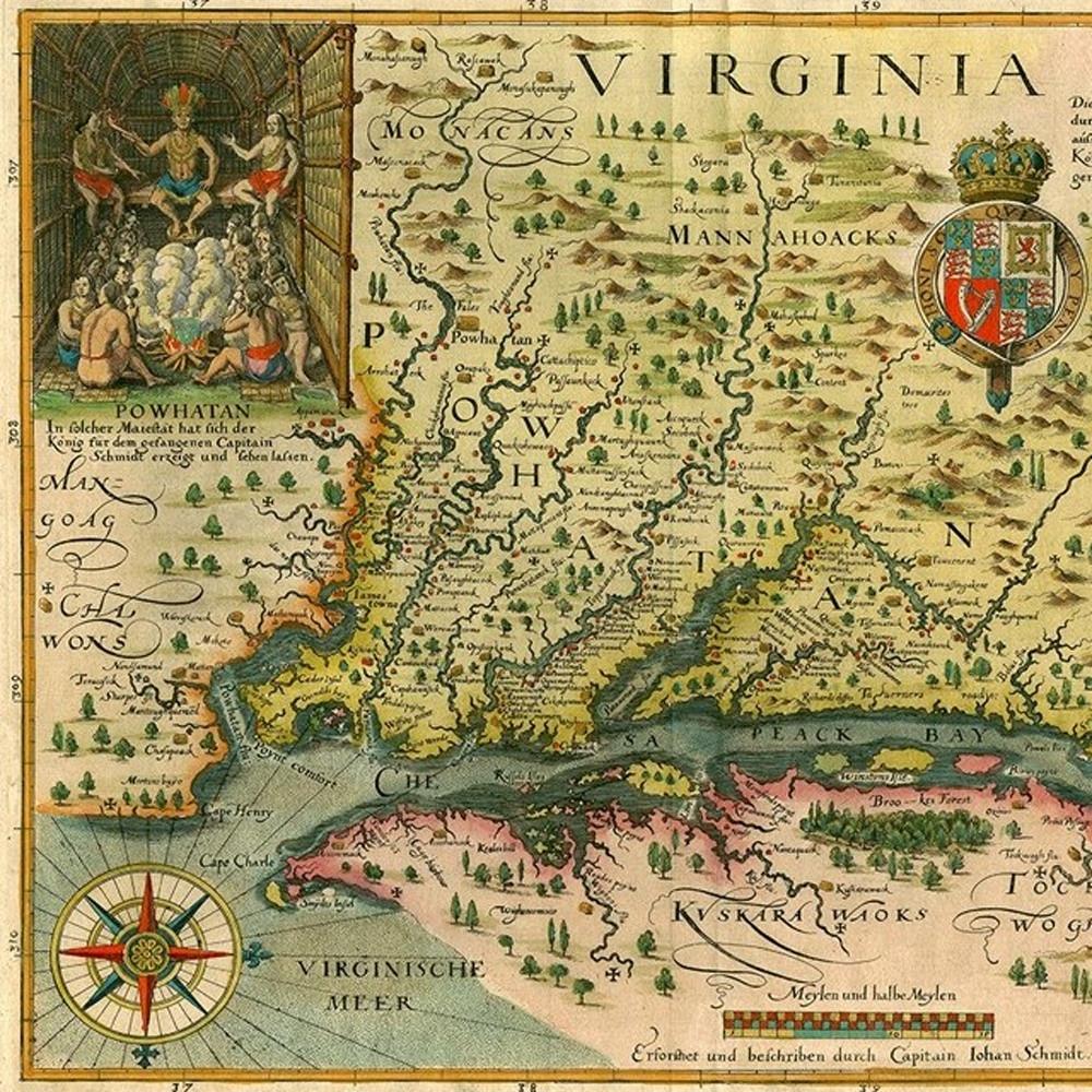 20" X 28" Map Of Virginia C1627 Vintage  Poster Wall Art