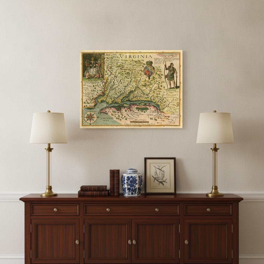 20" X 28" Map Of Virginia C1627 Vintage  Poster Wall Art