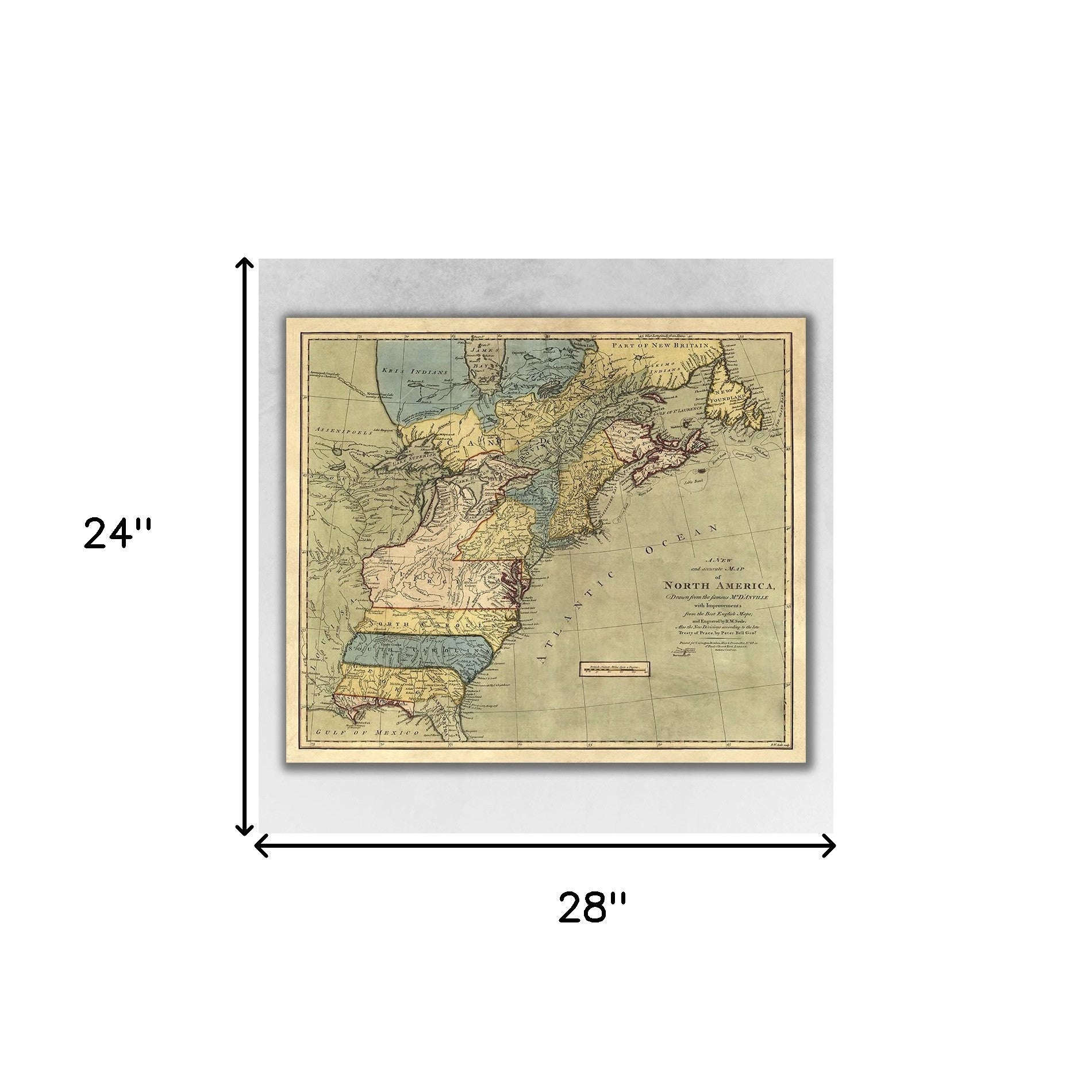 Vintage 1771 Map Of North America Unframed Print Wall Art