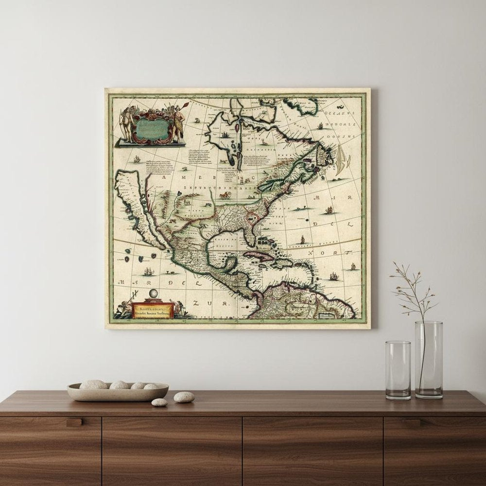 Vintage 1652 Map Of Early North America Unframed Print Wall Art