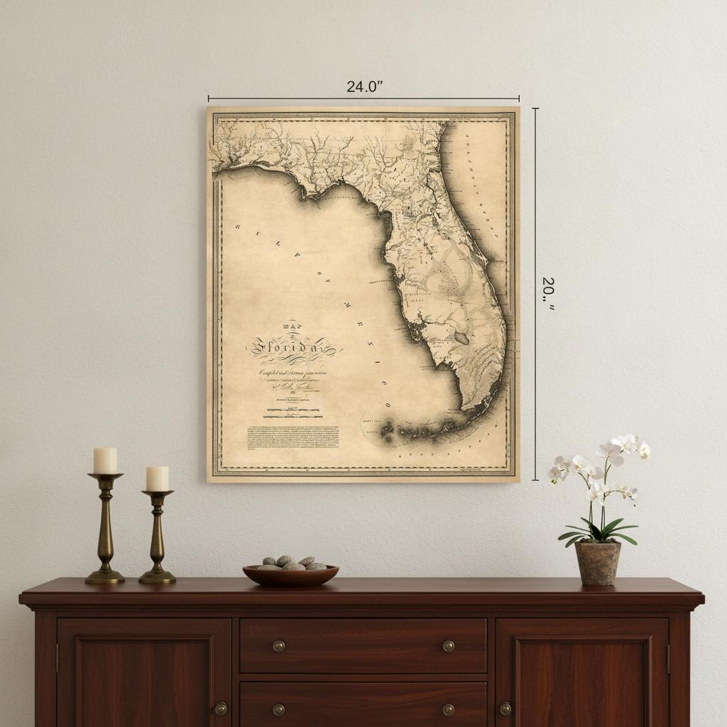 20" X 24" C1823 Early Map Of Florida  Vintage  Poster Wall Art