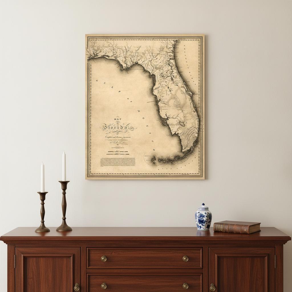 16" X 20" C1823 Early Map Of Florida  Vintage  Poster Wall Art