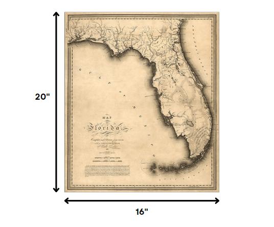 16" X 20" C1823 Early Map Of Florida  Vintage  Poster Wall Art