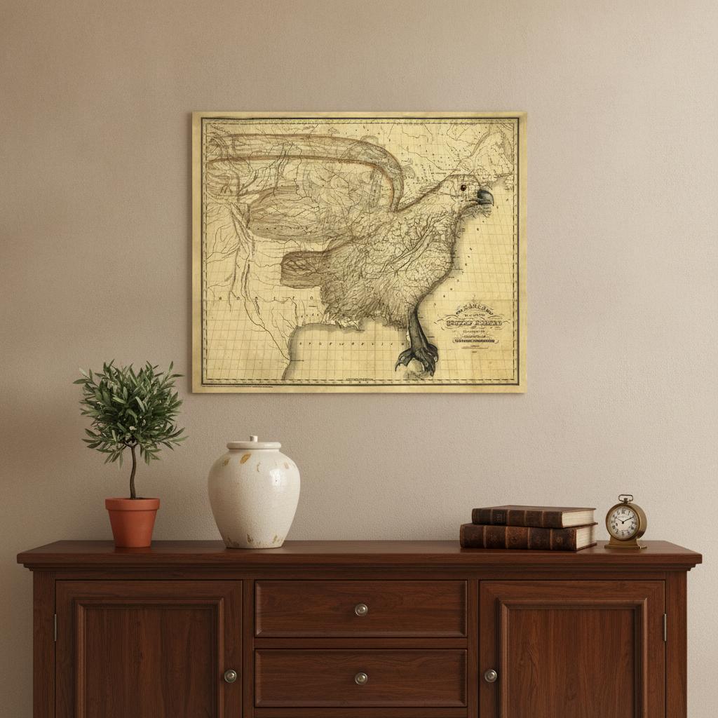 24" X 30" Eagle Map Of America C1833 Vintage  Poster Wall Art