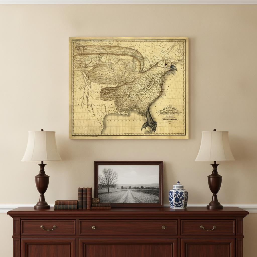 20" X 24" Eagle Map Of America C1833 Vintage  Poster Wall Art