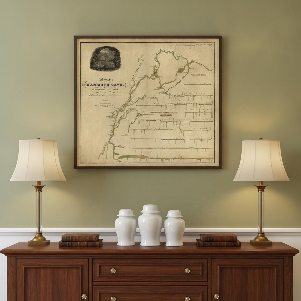 24" X 28" Map Of Kentucky Mammoth Cave Vintage  Poster Wall Art