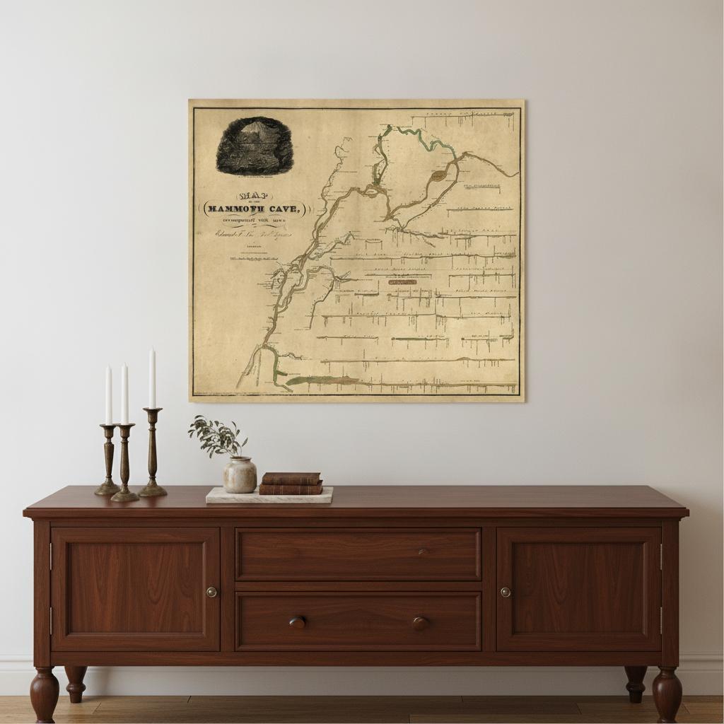 20" X 24" Map Of Kentucky Mammoth Cave Vintage Poster Wall Art