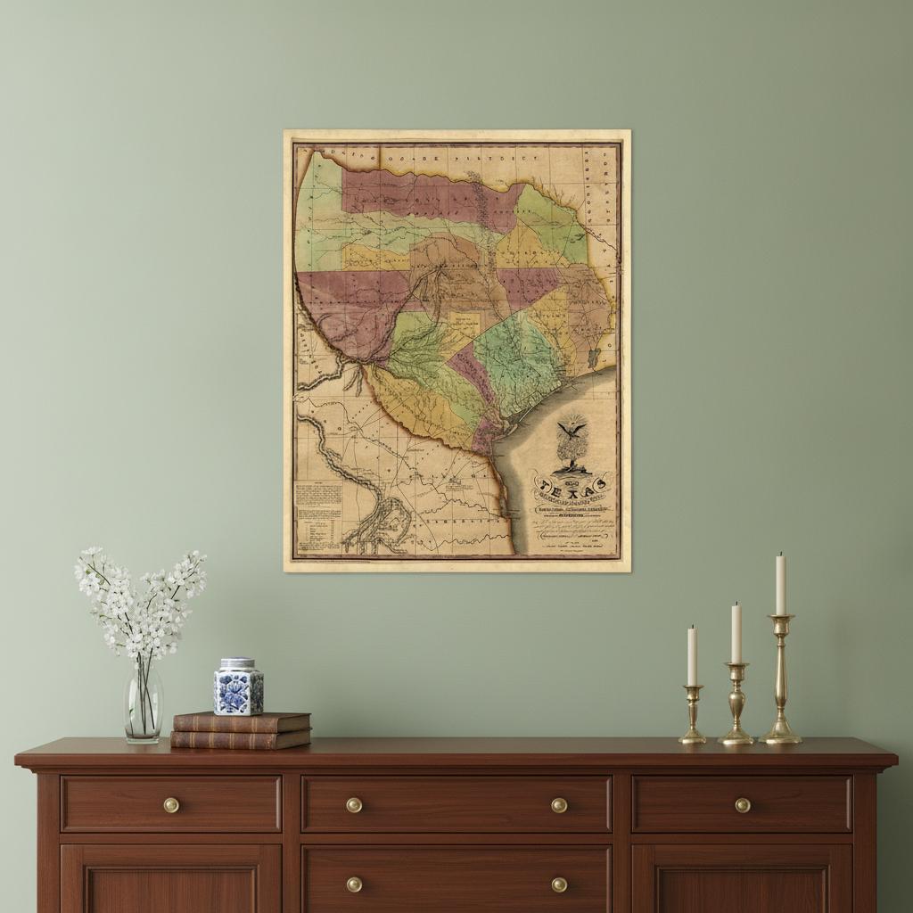24" X 30" Texas And Surroundings C1837 Vintage Map Poster Wall Art