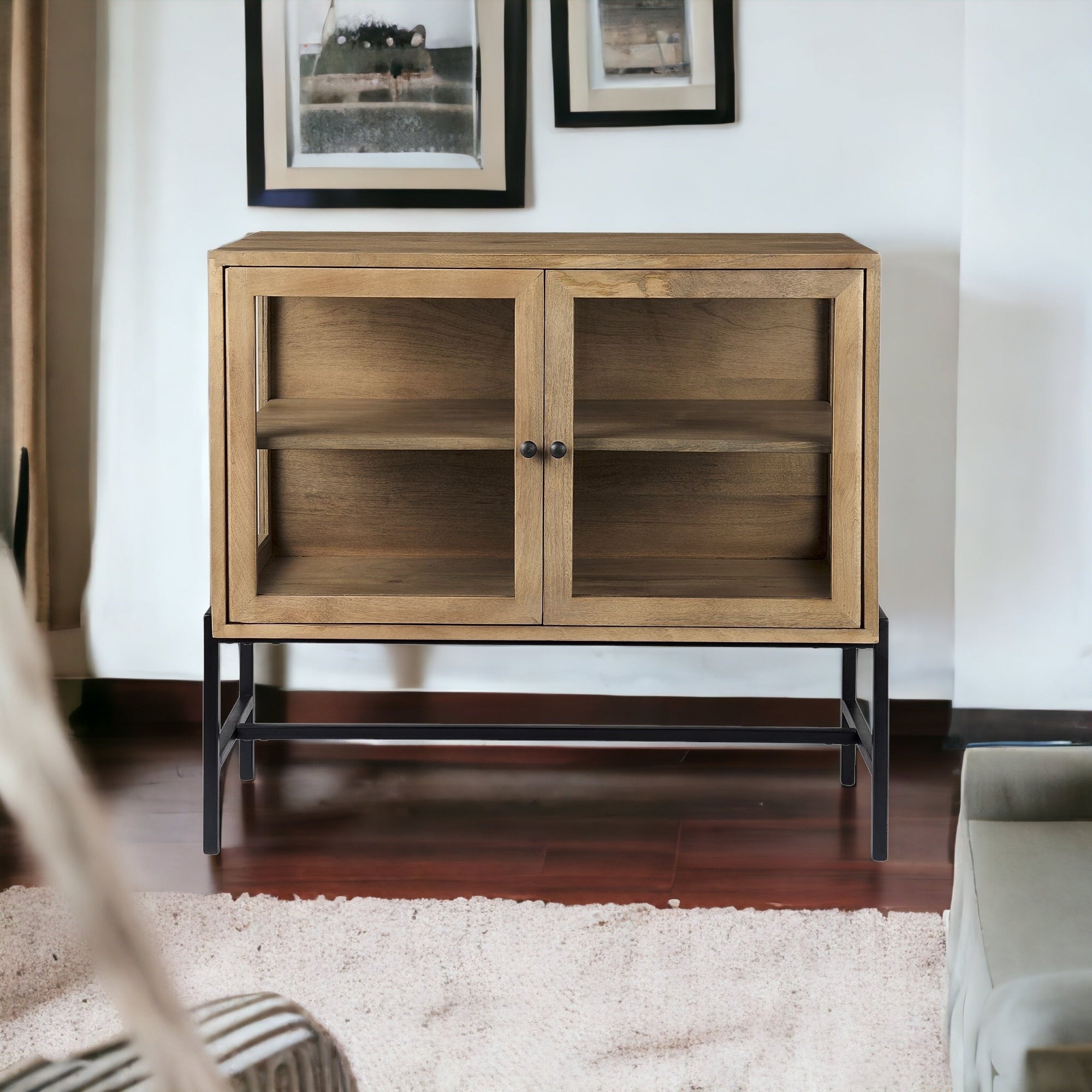 Rustic Honey Brown Two Door Shadowbox Cabinet