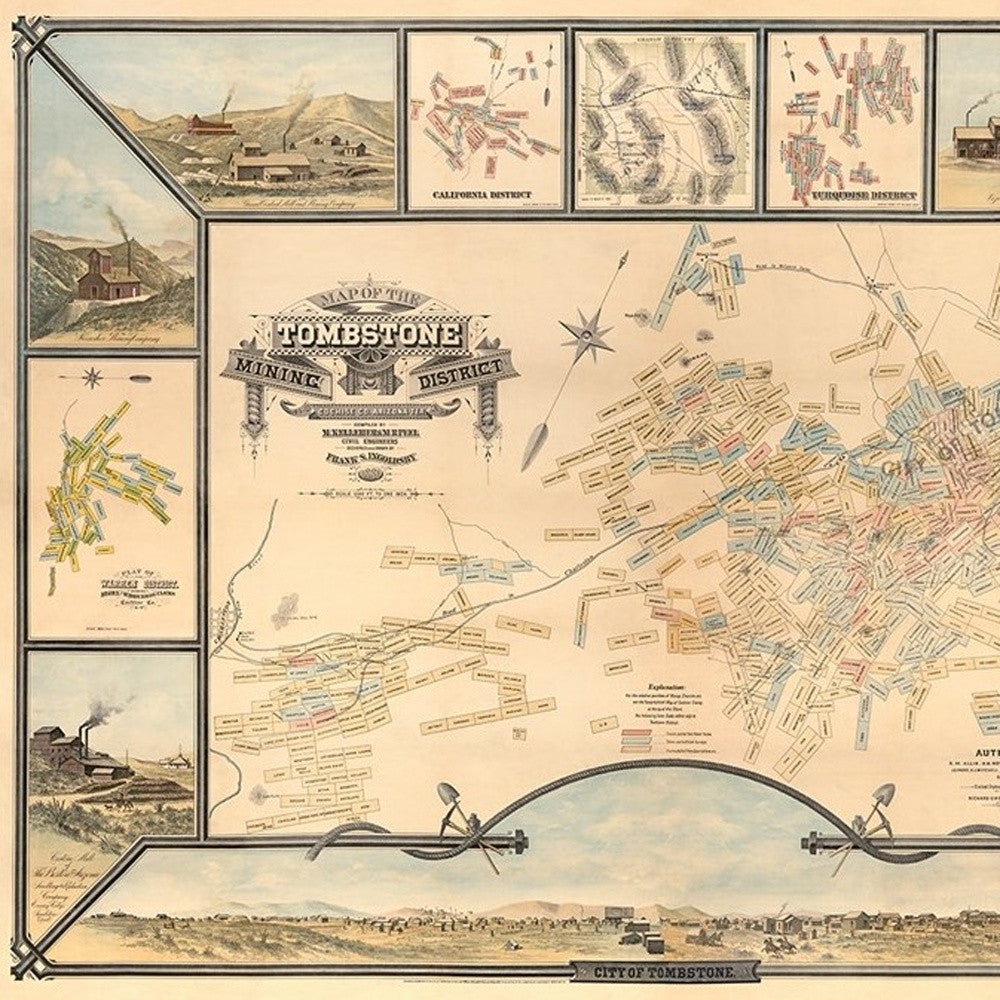 20" X 28" Map Of Tombstone Mining District Vintage Travel Poster Wall Art
