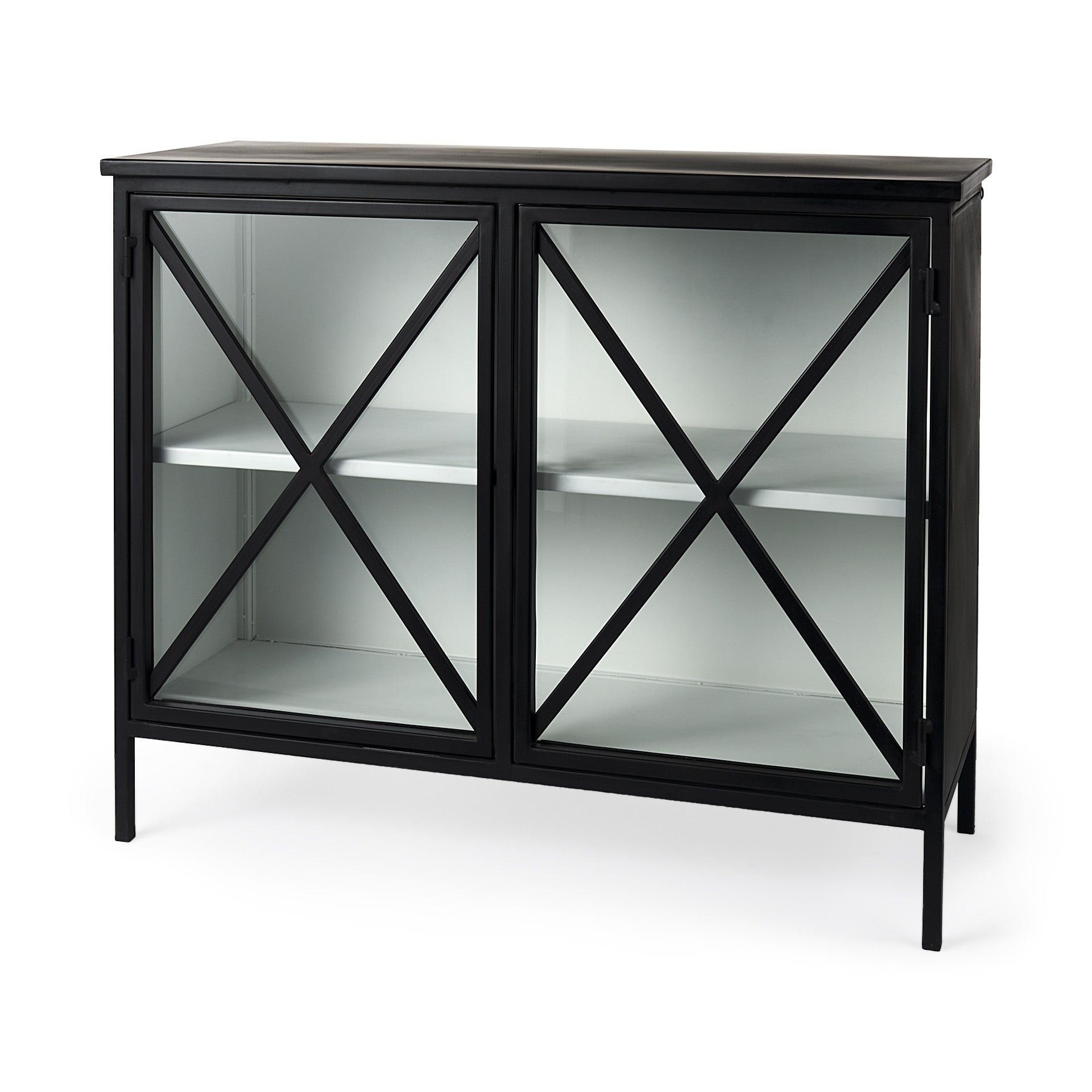 41" Black Iron Sideboard with Two Glass Doors