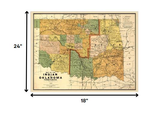 18" X 24" Map Of Indian And Oklahoma Territories Vintage Poster Wall Art