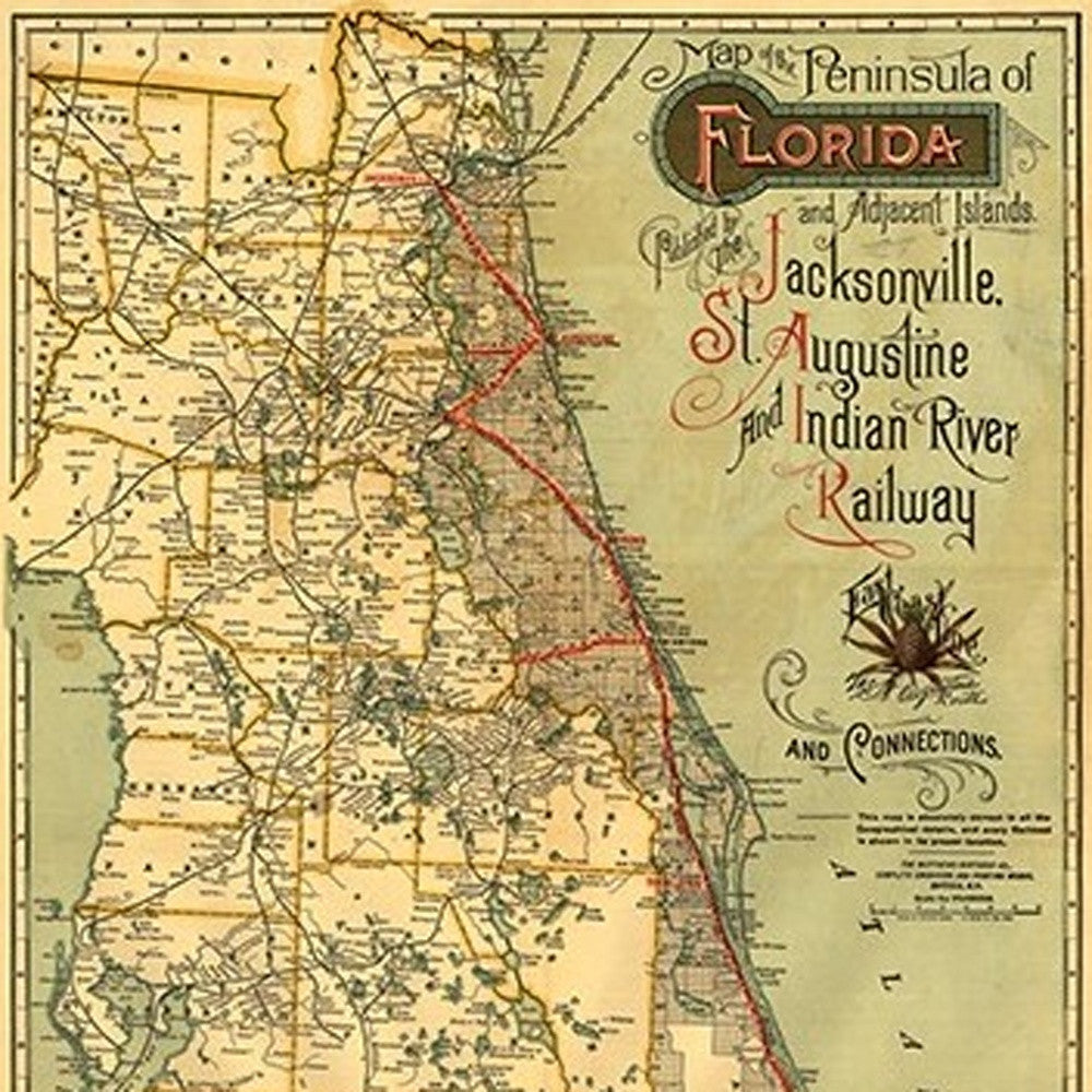 24" X 60" Map Of Jacksonville Florida Vintage Poster Wall Art