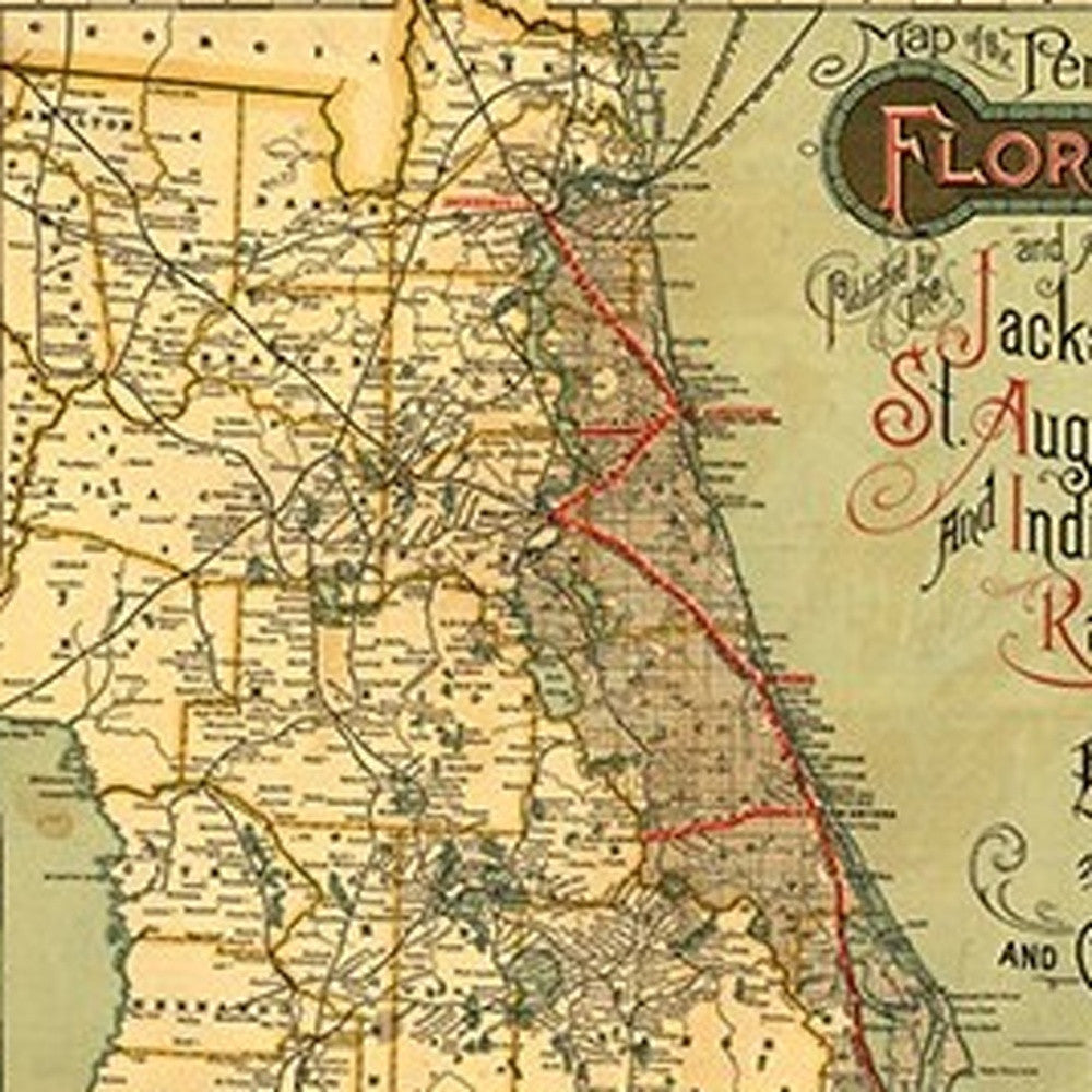 16" X 36" Map Of Jacksonville Florida Vintage Poster Wall Art