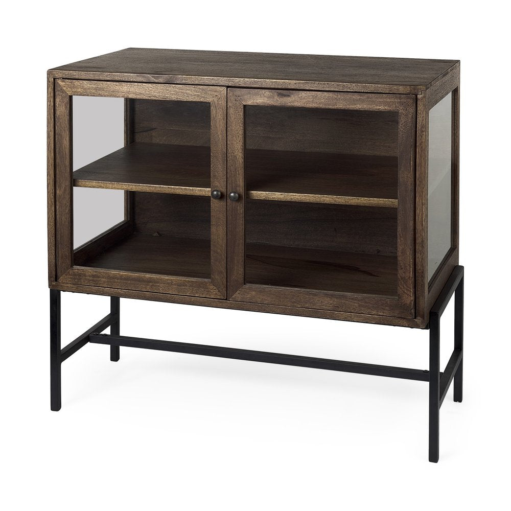 38" White Solid Wood Sideboard with Two Glass Doors