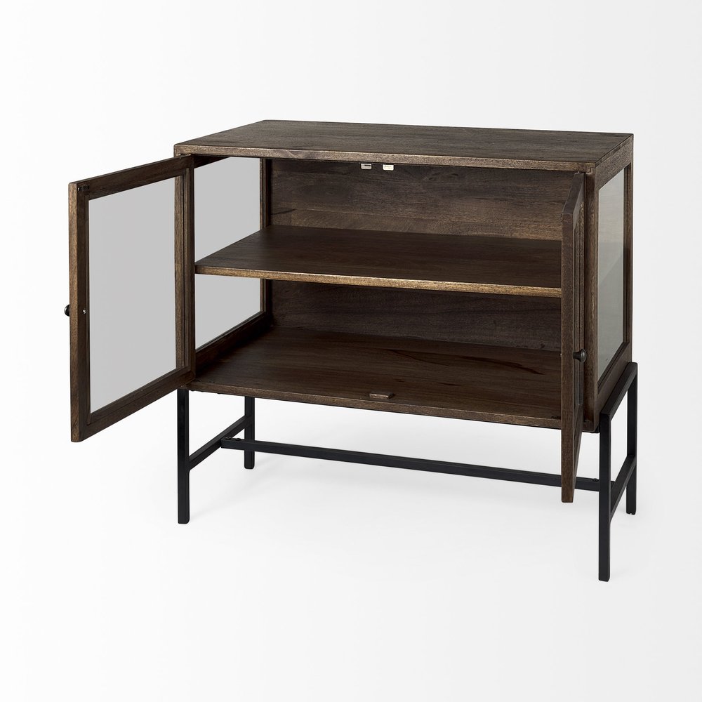 38" White Solid Wood Sideboard with Two Glass Doors